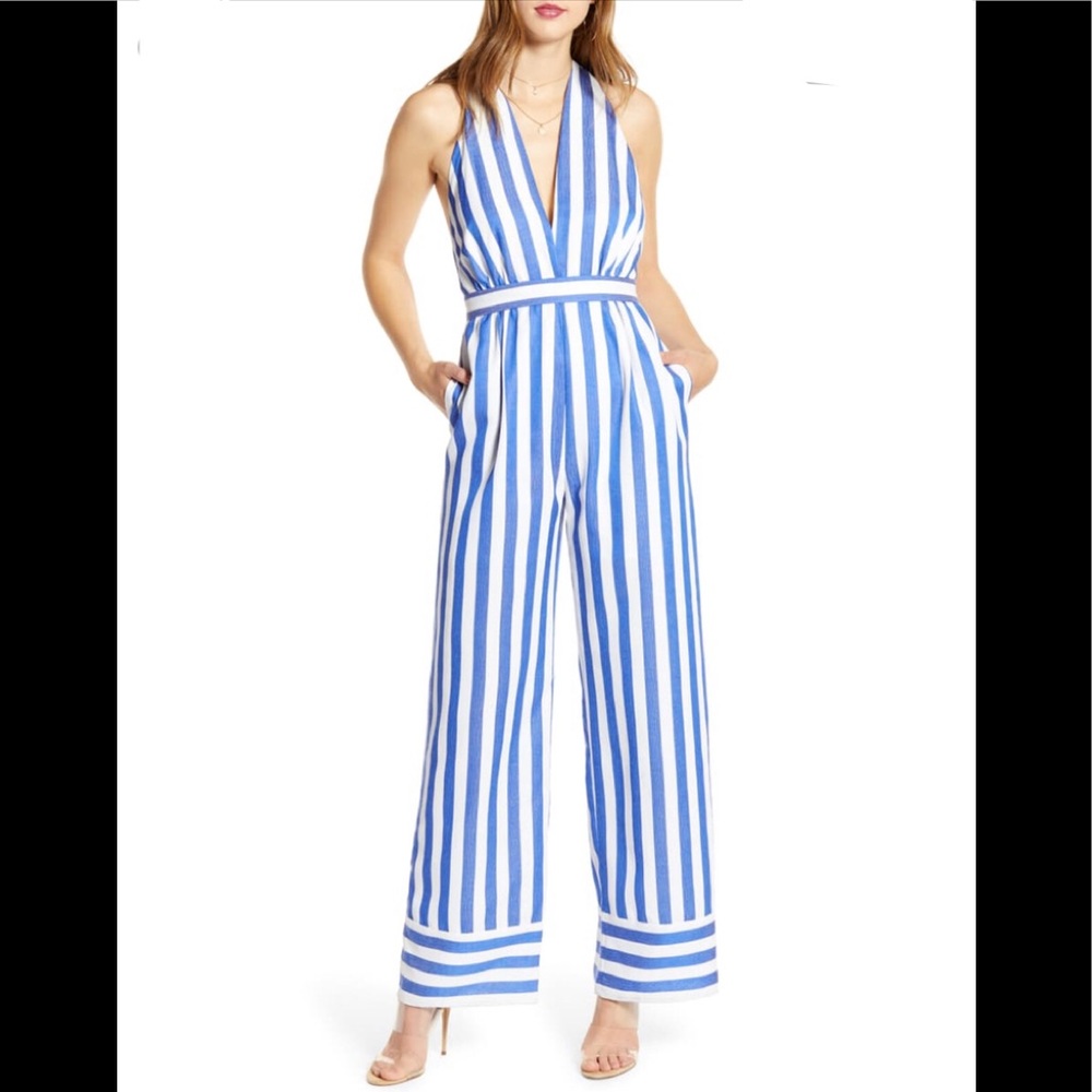 🇺🇸 WAYF Afton Stripe Halter Neck Jumpsuit - Picture 2 of 7